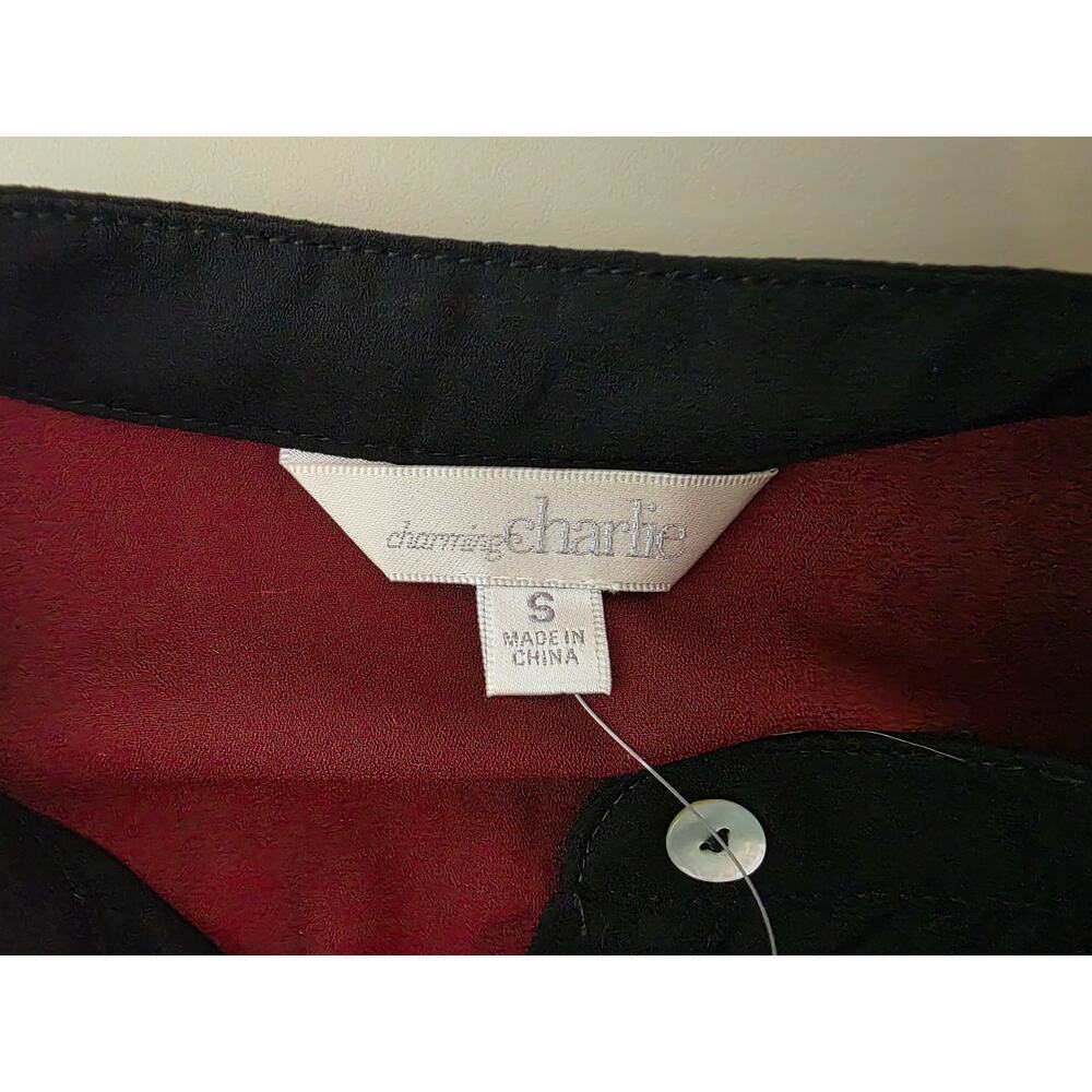 NWT Charming Charlie black wine long sleeve button down shirt - small - Picture 2 of 5